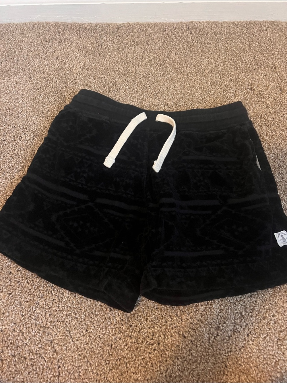 chubbies Black Velour Athletic Shorts with White Drawstring